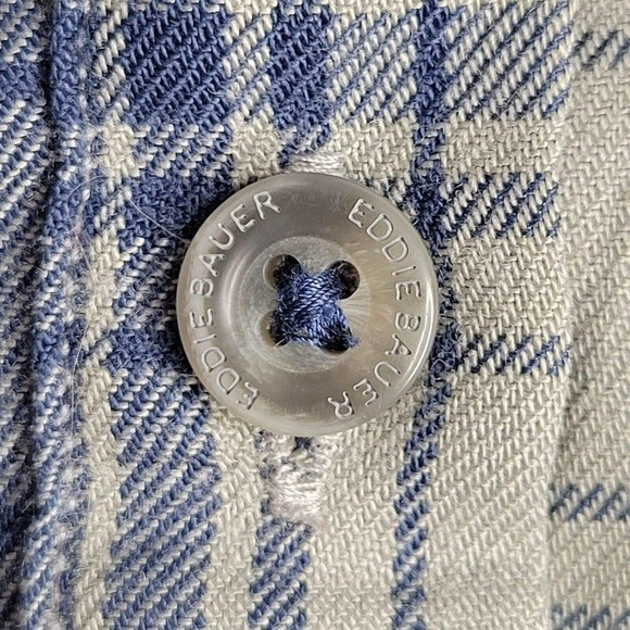 Eddie Bauer Mens Medium Travex LS Blue Gray Plaid Button Down Shirt Hike Camp - Picture 7 of 9